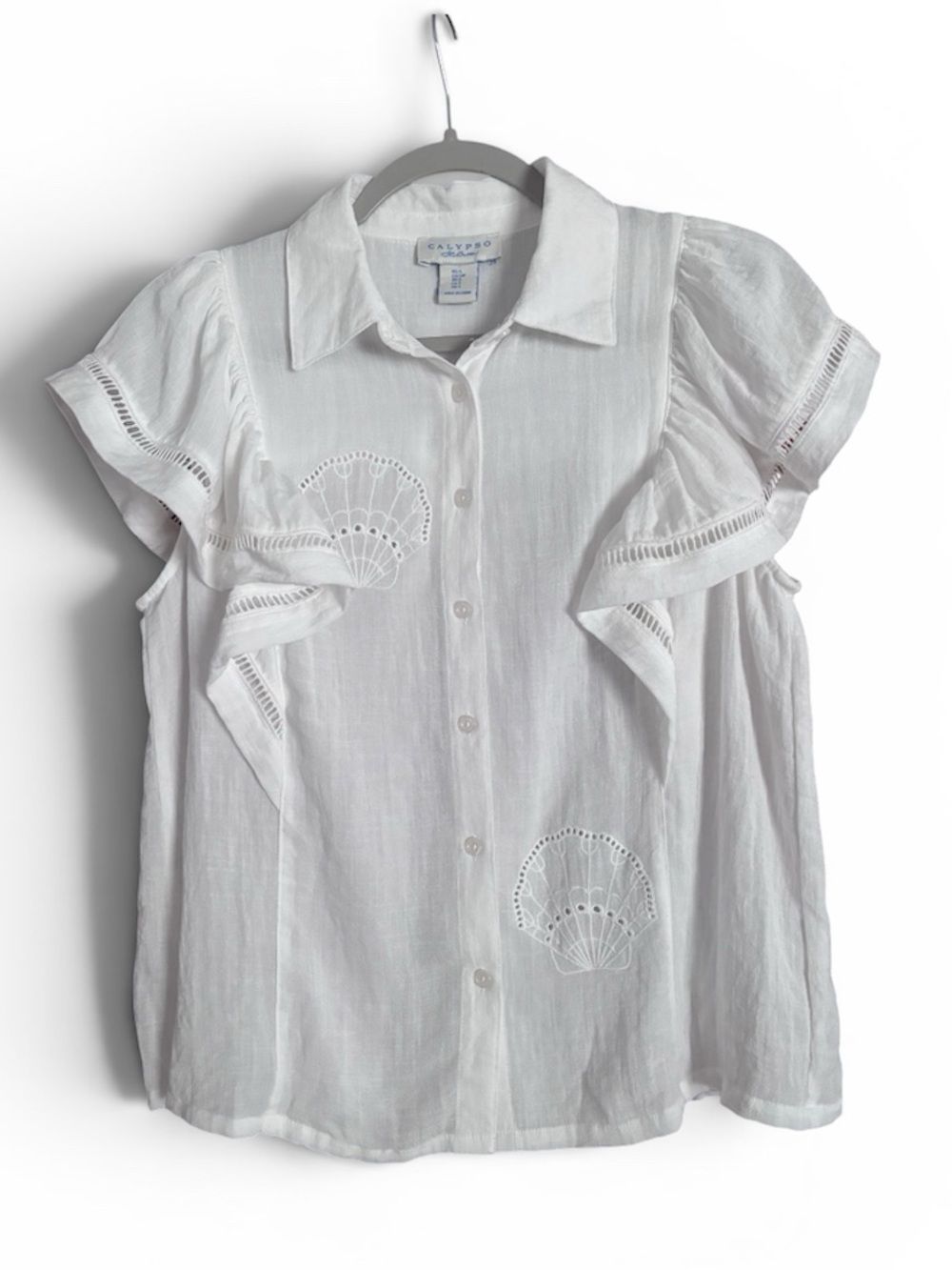 Calypso St. Barth White Embroidered Blouse Seashell Beachwear Small